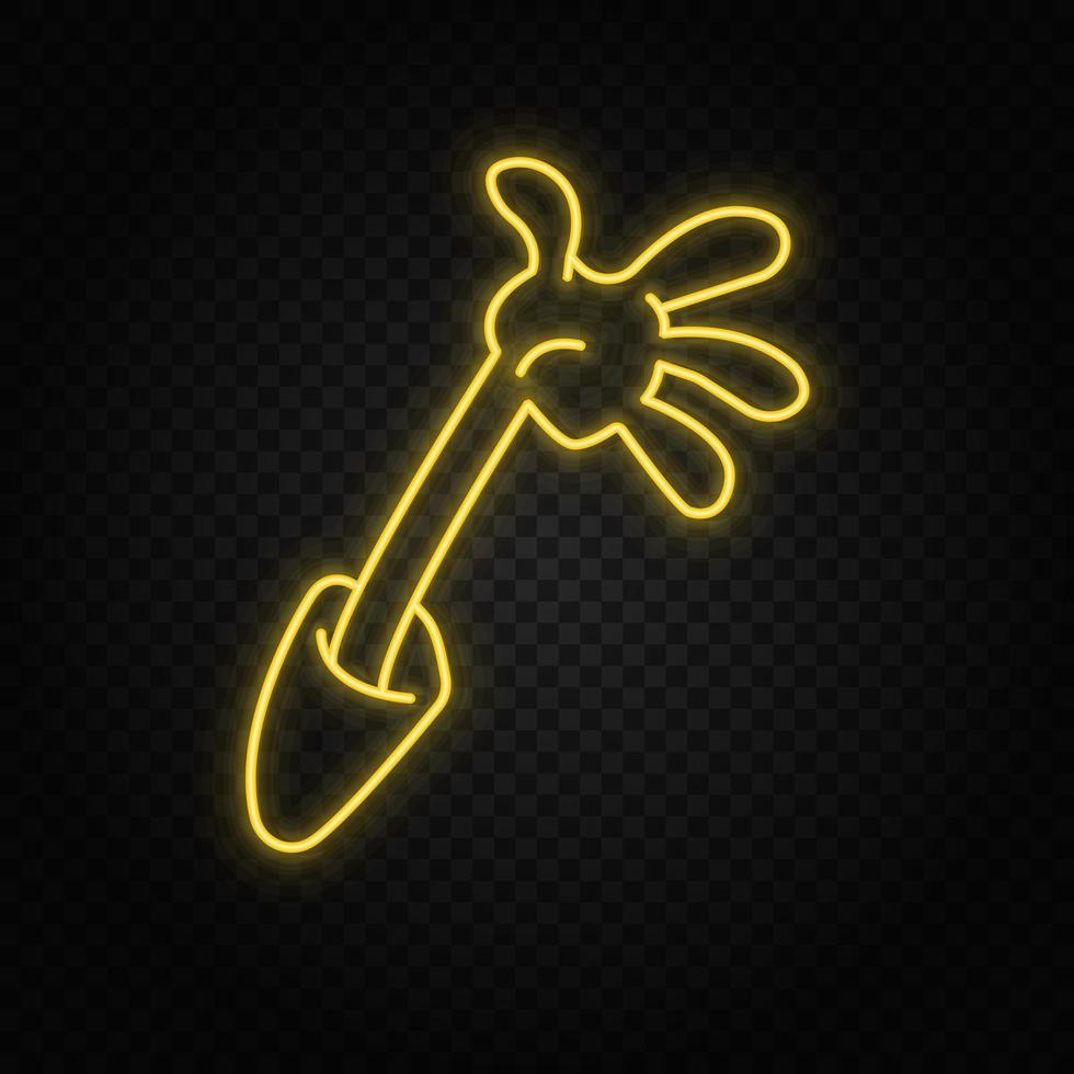 hand, ärm tecknad serie neon ikon. gul neon vektor ikon. vektor mörk bakgrund