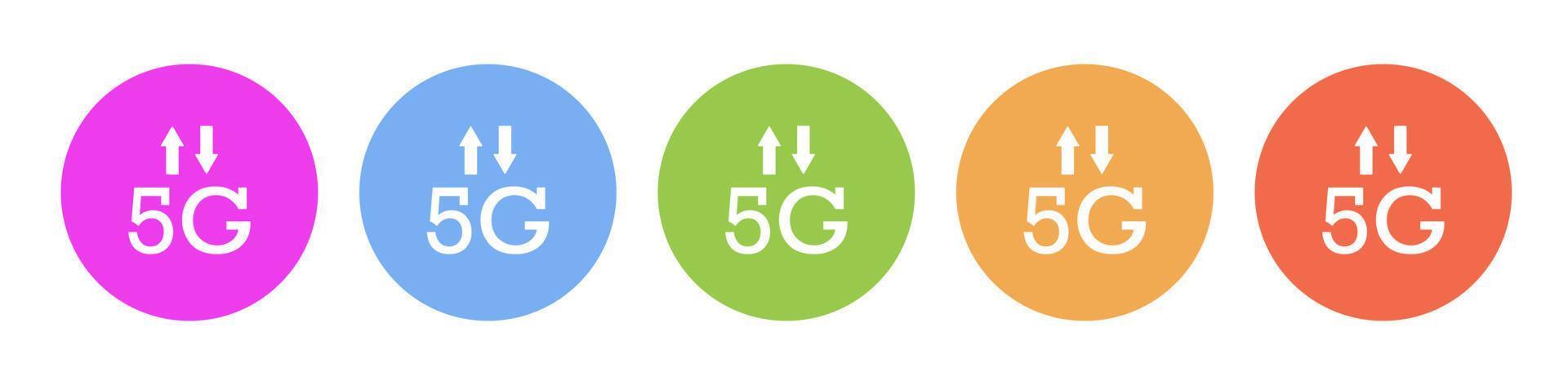 multi farbig Symbol 5g Signal Pfeile. Taste Banner runden Abzeichen Schnittstelle zum Anwendung Illustration auf Weiß Hintergrund vektor