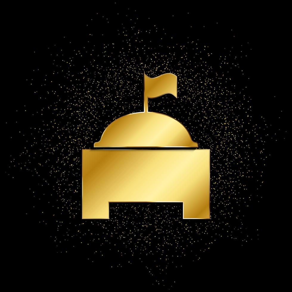 monumental byggnad guld, ikon. vektor illustration av gyllene partikel på guld vektor bakgrund