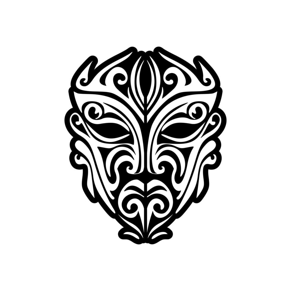 vektor skiss av en polynesisk Gud mask . bandw tatuering stil