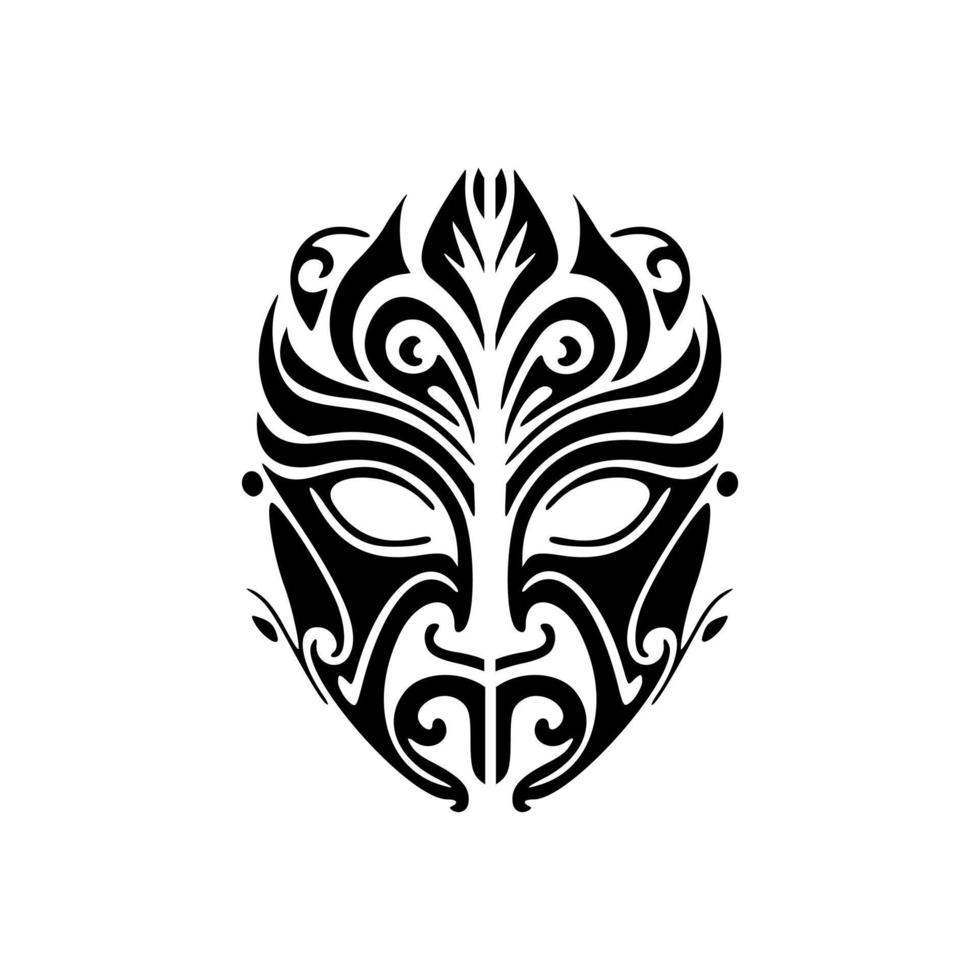 vektor tatuering av en polynesisk Gud mask i svart och vit.