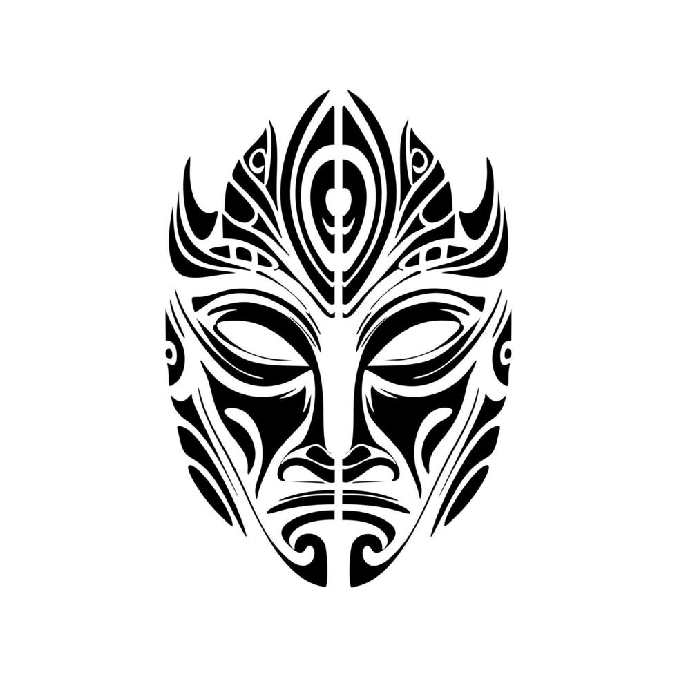 vektor illustration av en traditionell polynesisk Gud mask i svart och vit.