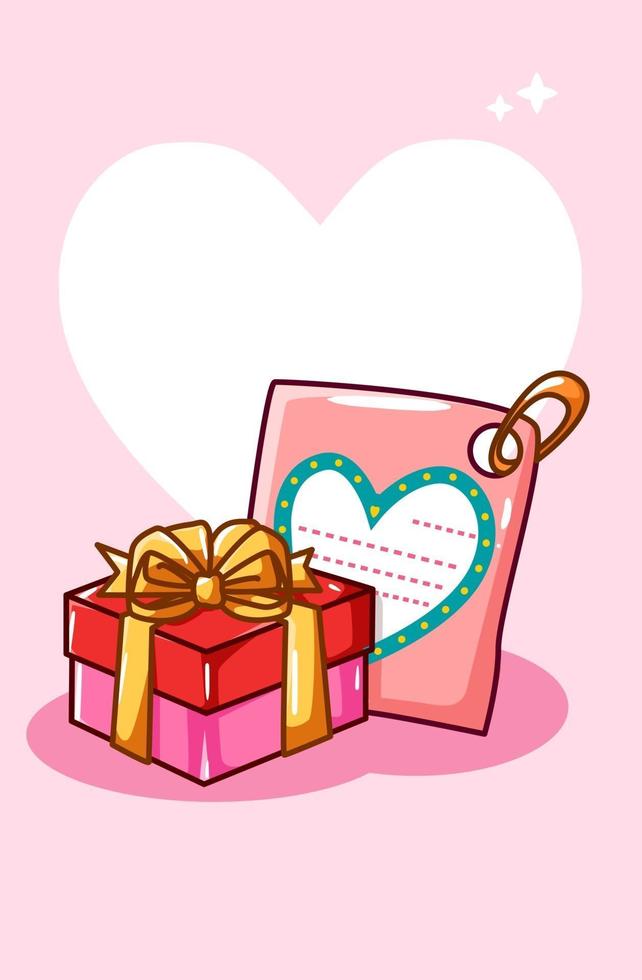 Valentinstag-Grußkarte mit Geschenkkarikaturillustration vektor