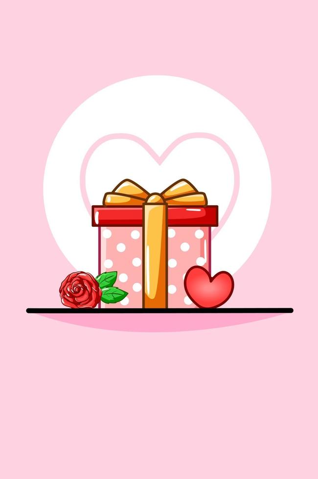 Valentinstag Geschenk, Rose und Herz Cartoon Illustration vektor
