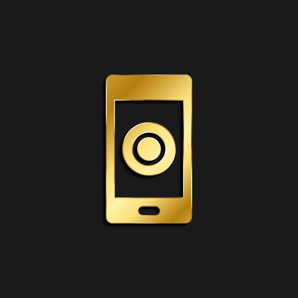 Handy, Mobiltelefon, Aufzeichnung Gold Symbol. Vektor Illustration von golden Stil Symbol auf dunkel Hintergrund