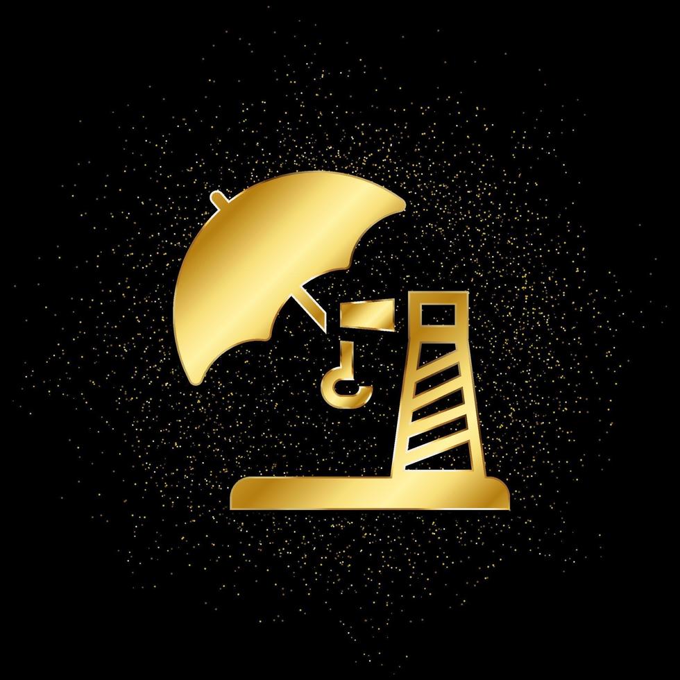 Gebäude, Konstruktion, Versicherung Gold, Symbol. Vektor Illustration von golden Partikel Hintergrund . Vektor Gold Hintergrund