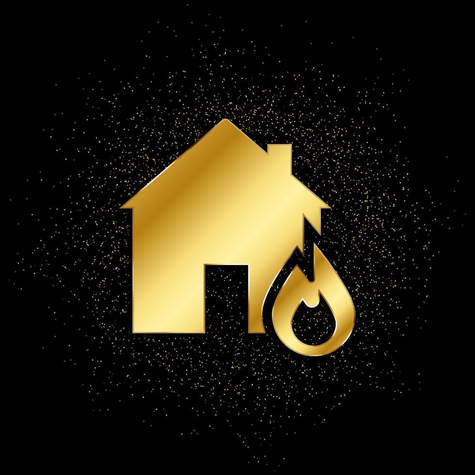 brand, Hem, hus, försäkring guld, ikon. vektor illustration av gyllene partikel bakgrund . vektor guld bakgrund