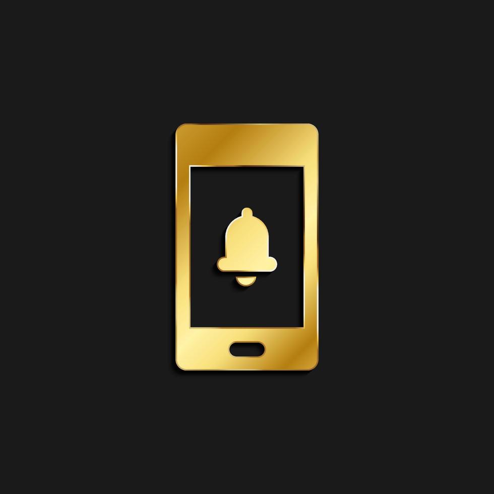 telefon, klocka, ringsignal guld ikon. vektor illustration av gyllene stil ikon på mörk bakgrund