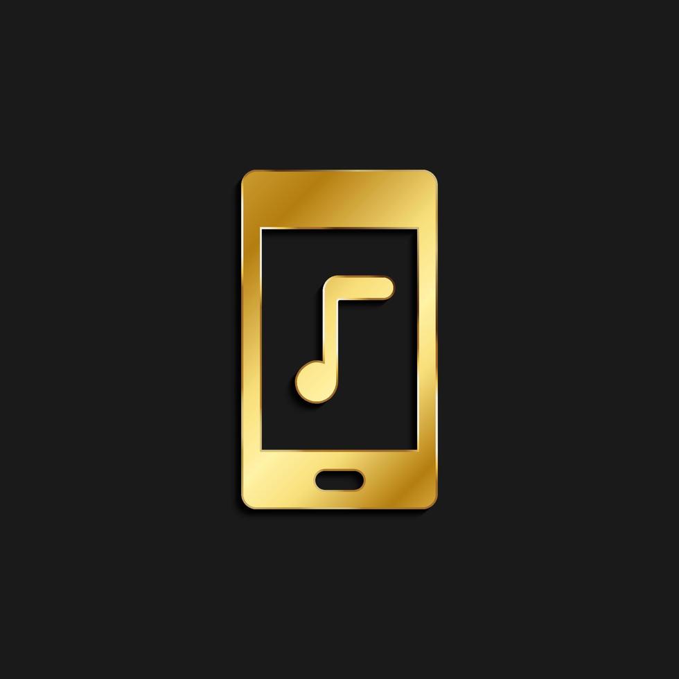 Telefon, Musik, Audio- Gold Symbol. Vektor Illustration von golden Stil Symbol auf dunkel Hintergrund