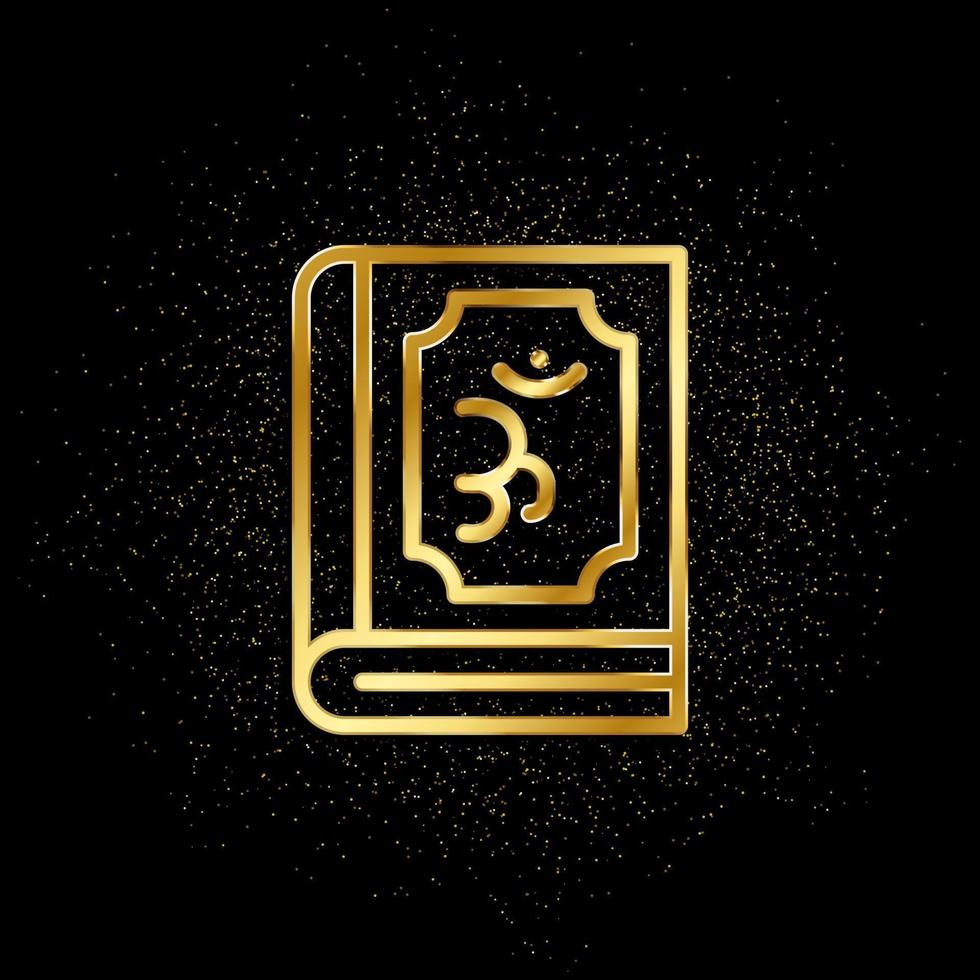 om Buch Gold Symbol. Vektor Illustration von golden Partikel Hintergrund.. spirituell Konzept Vektor Illustration .