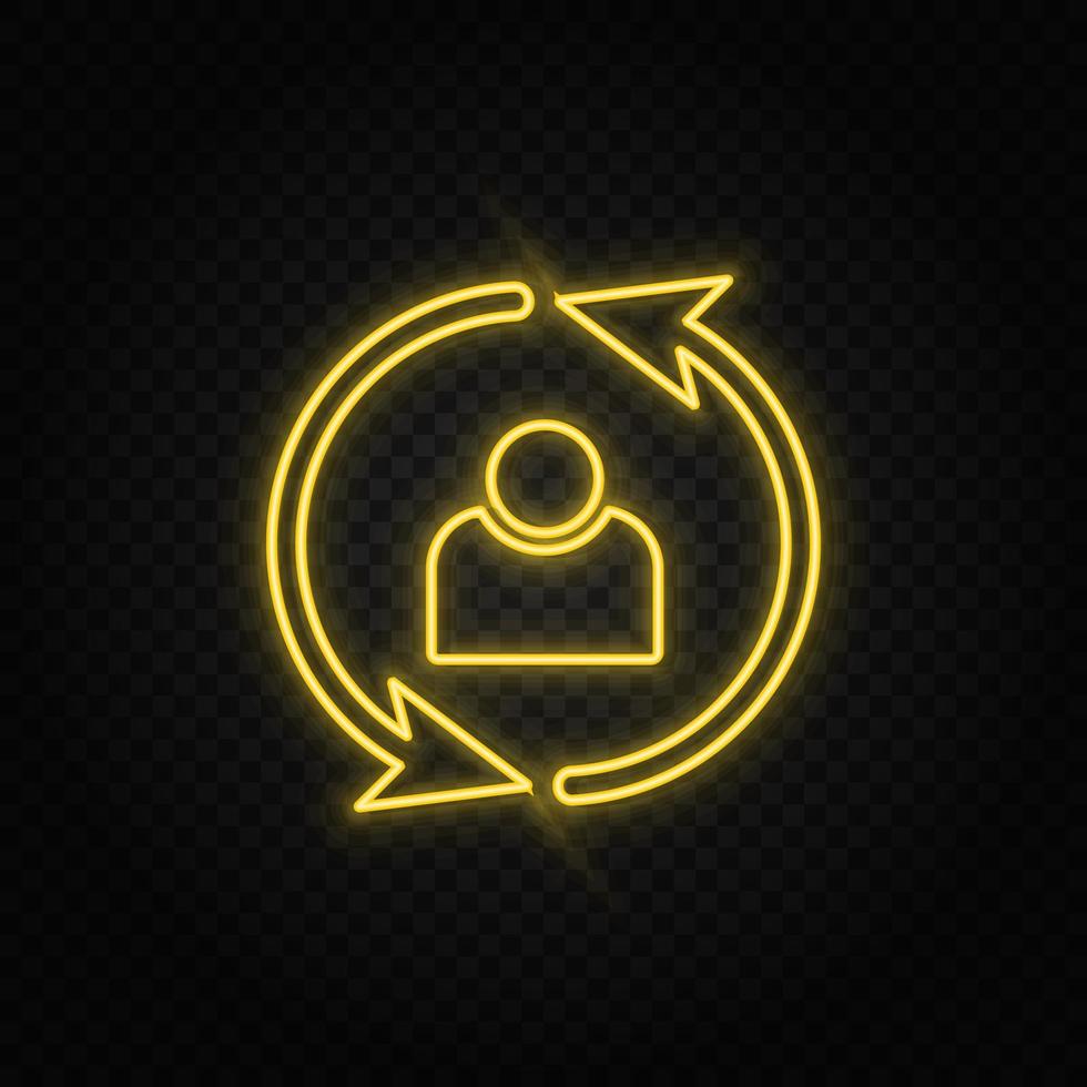 Benutzer, Aktualisierung Gelb Neon- Symbol .transparent Hintergrund. Gelb Neon- Vektor Symbol auf dunkel Hintergrund
