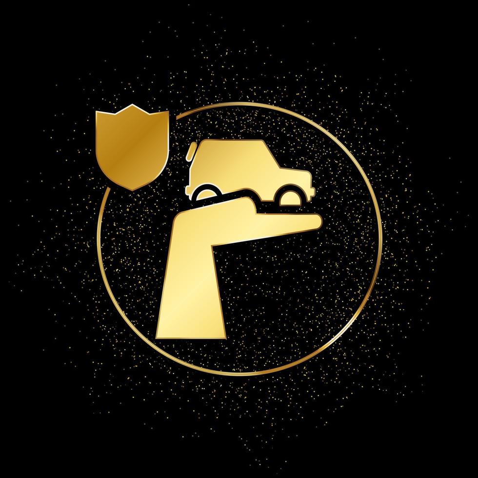 bil, försäkring guld ikon. vektor illustration av gyllene partikel bakgrund. guld vektor ikon