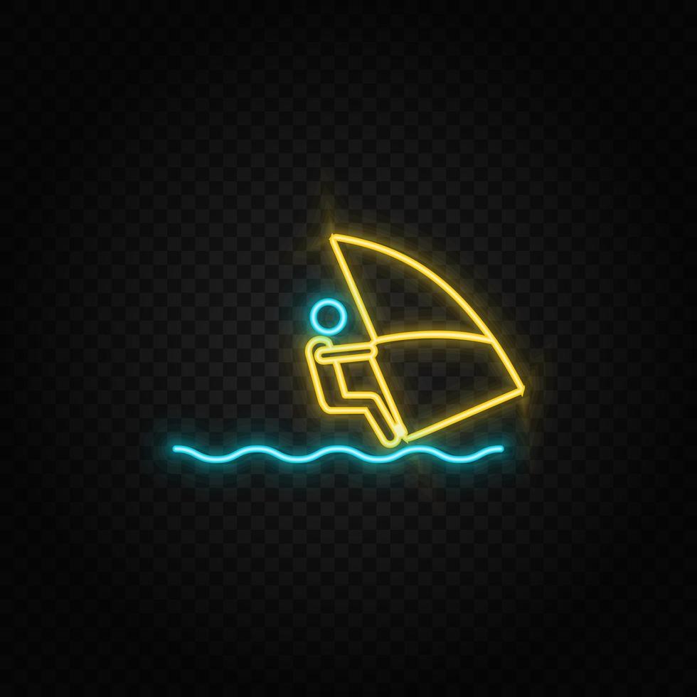 vindsurfing hav. blå och gul neon vektor ikon. transparent bakgrund.