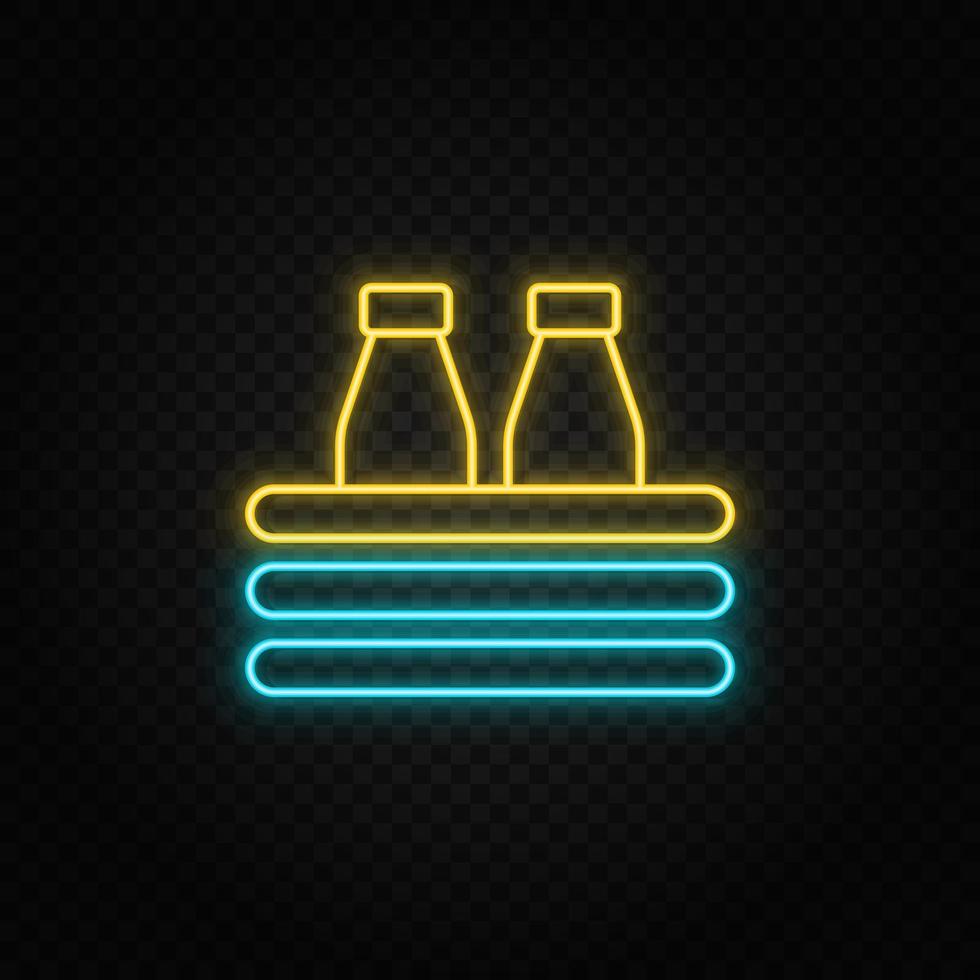 Milch, Flasche Neon- Symbol. Blau und Gelb Neon- Vektor Symbol. transparent Hintergrund