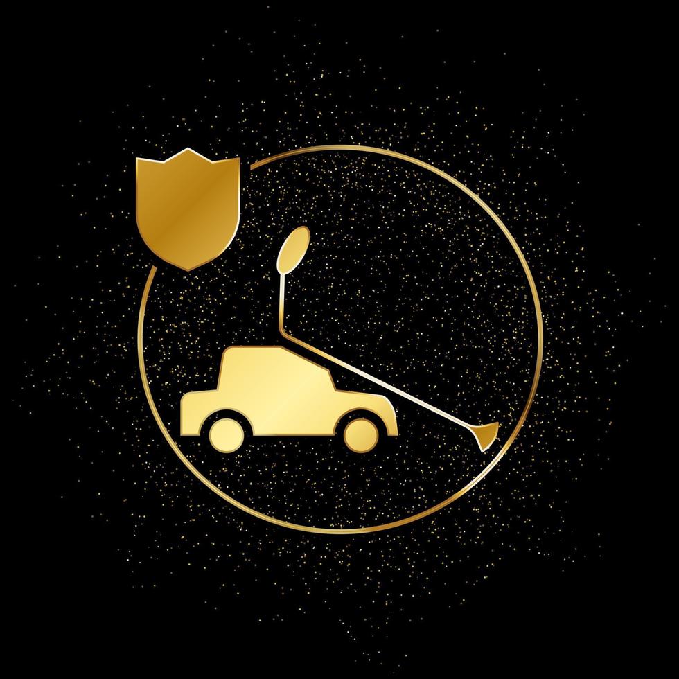 Auto, Versicherung, Absturz Gold Symbol. Vektor Illustration von golden Partikel Hintergrund. Gold Vektor Symbol