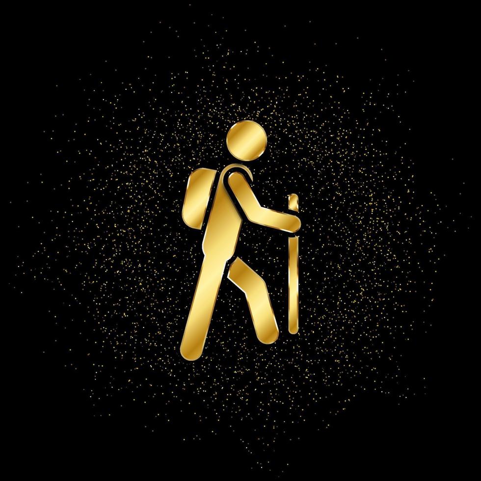 Berg, Mann, Reise Gold, Symbol. Vektor Illustration von golden Partikel auf Gold Vektor Hintergrund