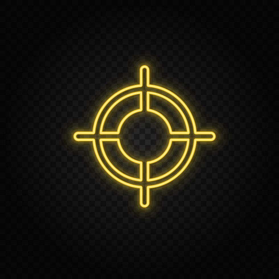 bullseye, dartboard gul neon ikon .transparent bakgrund. gul neon vektor ikon på mörk bakgrund