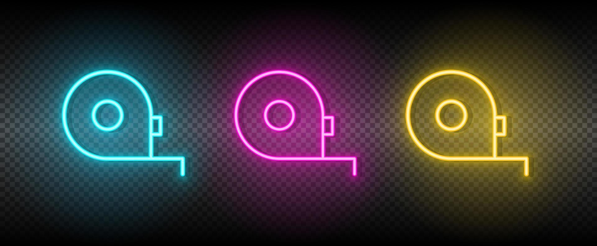mätning, tejp vektor ikon gul, rosa, blå neon uppsättning. verktyg vektor ikon på mörk genomskinlighet bakgrund