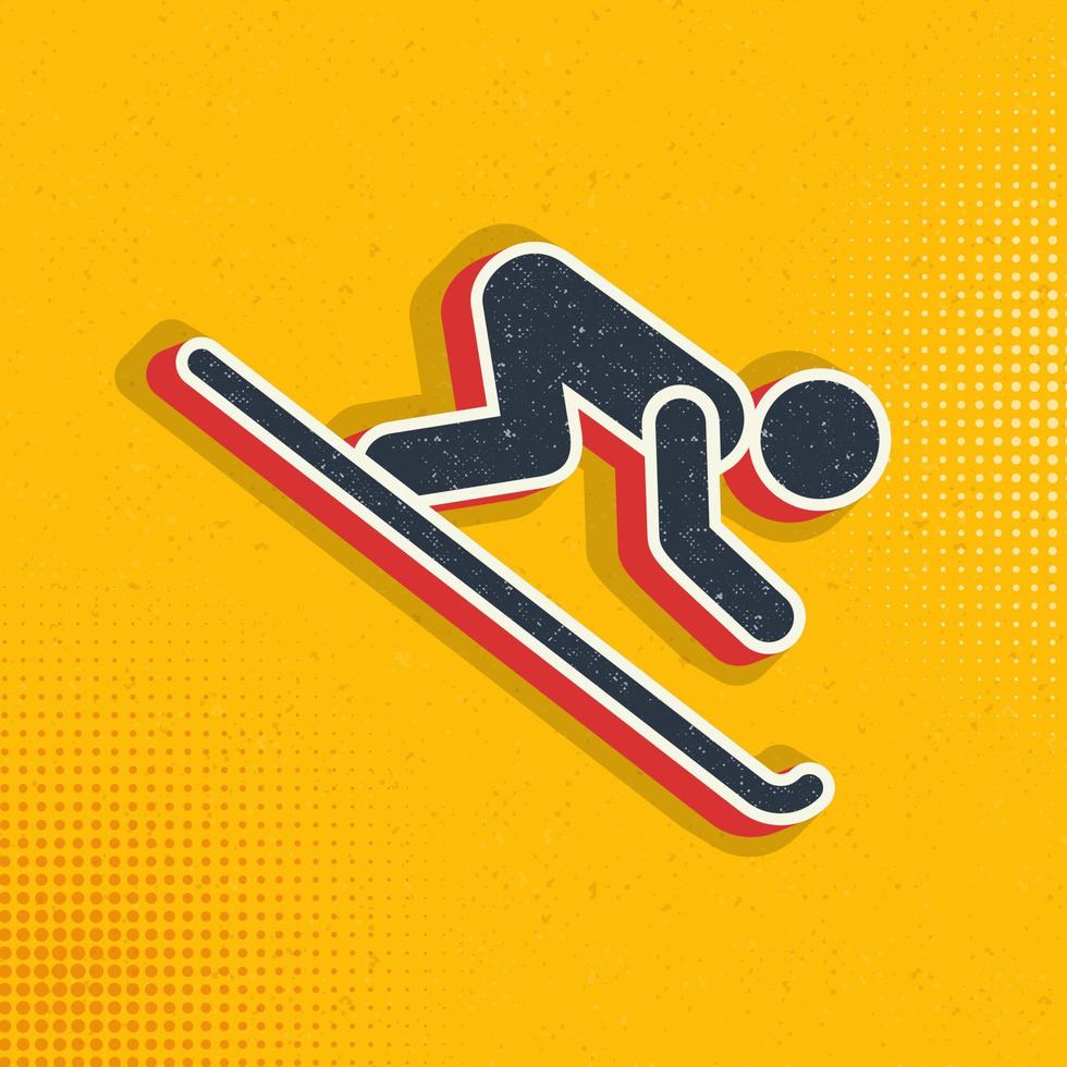 Skifahren Silhouette Pop Kunst, retro Symbol. Vektor Illustration von Pop Kunst Stil auf retro Hintergrund