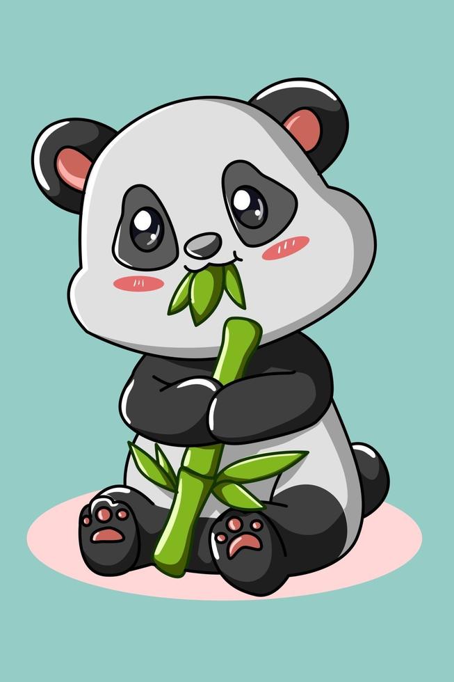 ein kleiner süßer Panda, der Bambusillustration isst vektor