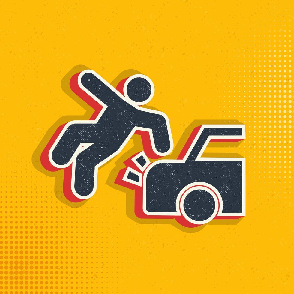 Unfall, Auto, verletzen, Haftung Pop Kunst, retro Symbol. Vektor Illustration von Pop Kunst Stil auf retro Hintergrund