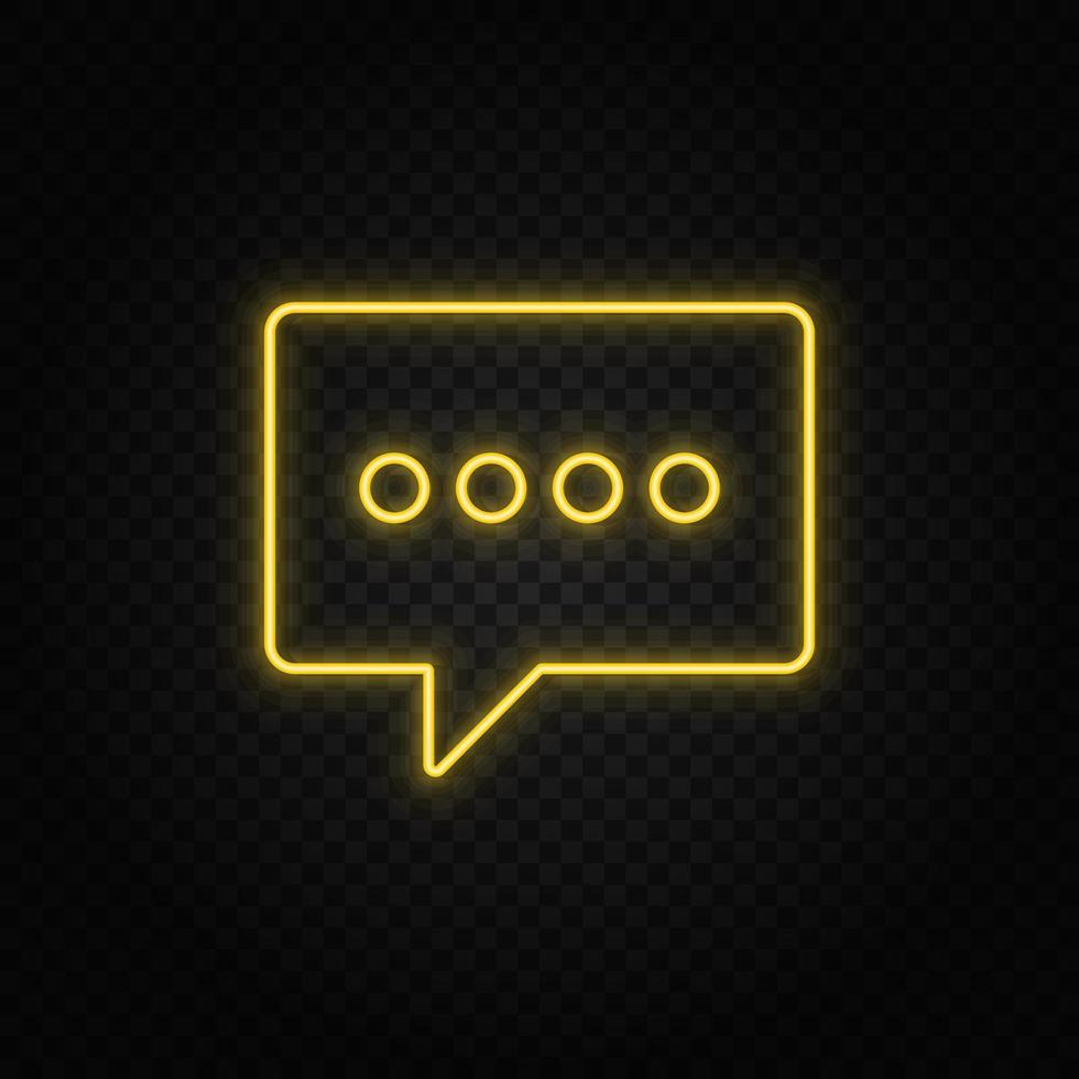 chatt, chatt bubbla gul neon ikon .transparent bakgrund. gul neon vektor ikon på mörk bakgrund