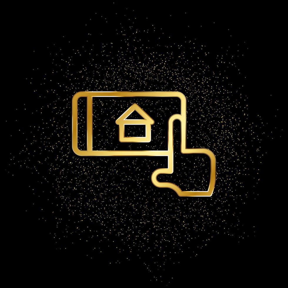 Handy, Mobiltelefon, Zuhause Gold Symbol. Vektor Illustration von golden Partikel Hintergrund. echt Nachlass Konzept Vektor Illustration .