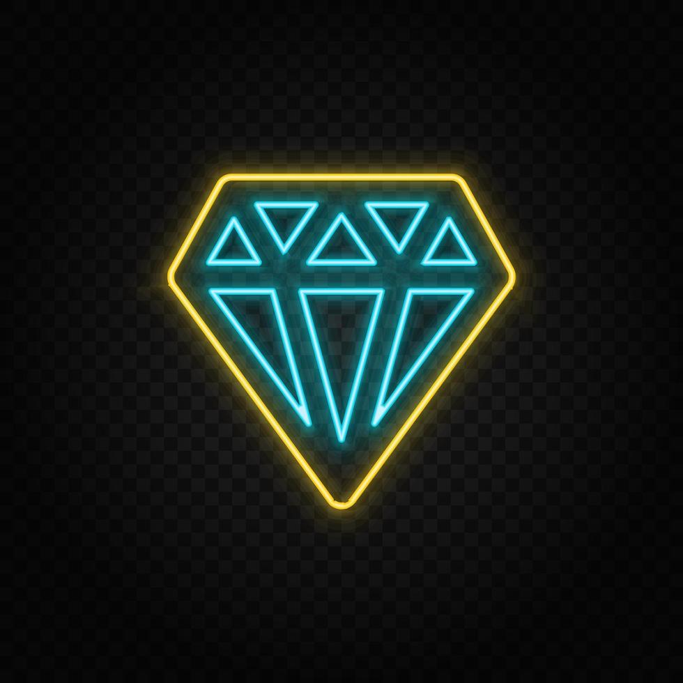 diamant. blå och gul neon vektor ikon. transparent bakgrund.