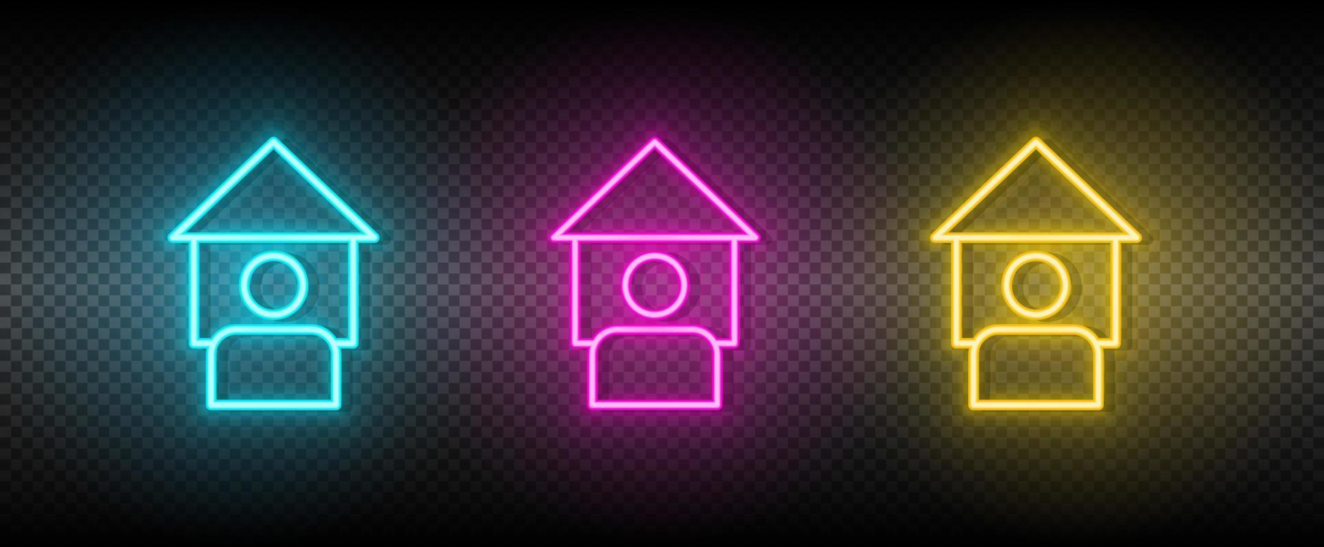verklig egendom vektor hus, chef, fast egendom. illustration neon blå, gul, röd ikon uppsättning