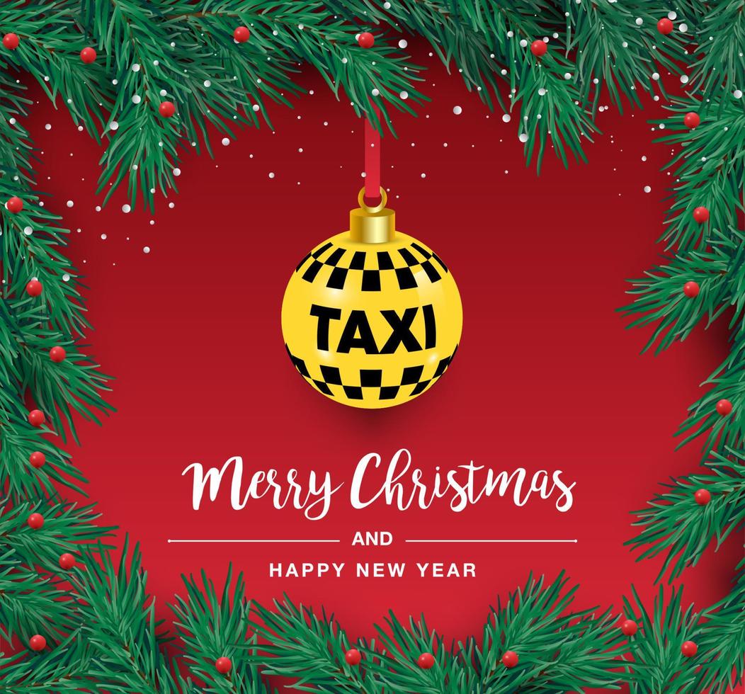 en skön jul träd i de vektor. illustration för en taxi affisch. ny år och jul. taxi, bil. vektor illustration