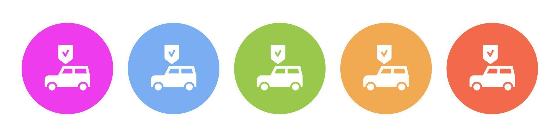 multi farbig eben Symbole auf runden Hintergründe. Auto Versicherung, Auto, Schutz, Schild Mehrfarbig Kreis Vektor Symbol auf Weiß Hintergrund