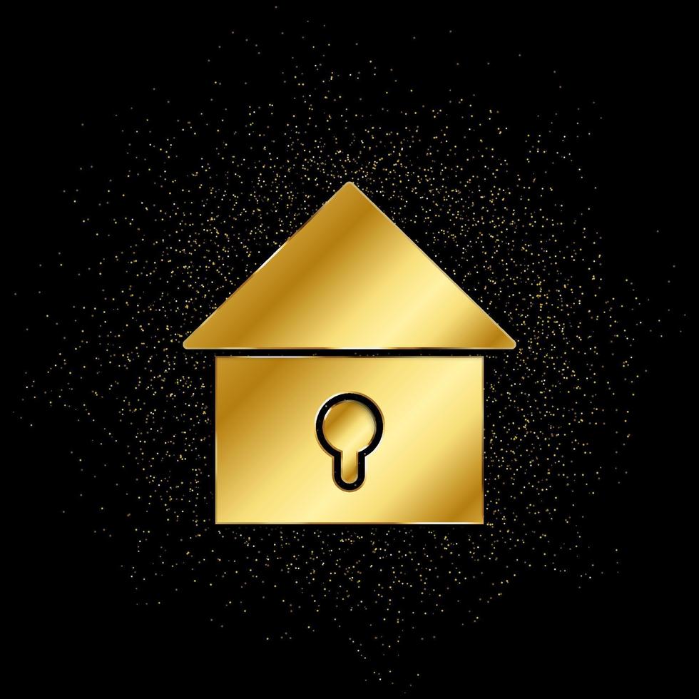 gesperrt Haus Gold, Symbol. Vektor Illustration von golden Partikel auf Gold Vektor Hintergrund