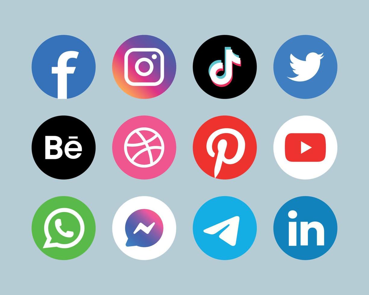 populär social nätverk logotyp ikoner, Facebook, Instagram, Youtube, Tick tack, Pinterest och etc logotyp ikoner vektor