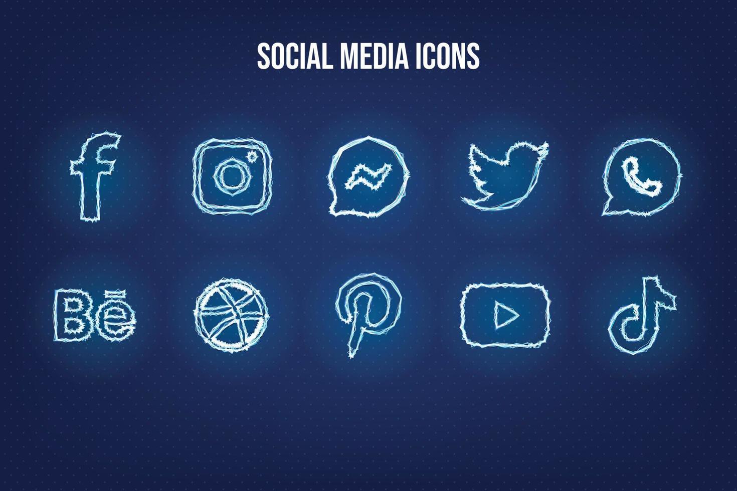 populär social nätverk logotyp ikoner med ljus effekt, Facebook, Instagram, Tick tack, Youtube, Pinterest och etc ikoner vektor