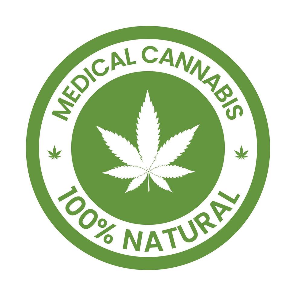 medicinsk cannabis 100 procent naturlig bricka, märka, täta, hampa olja märka, cbd märka, årgång, hälsa bricka vektor illustration