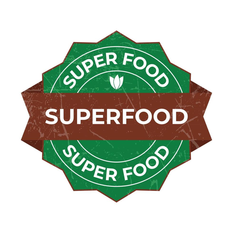 Superfood Abzeichen, Super Essen Siegel, Superfood Aufkleber, Zeichen, Etikett, Schild, Symbol, Emblem, Logo, Symbol, Jahrgang Stil mit Grunge bewirken vektor