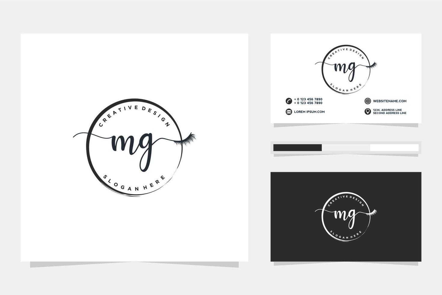 första mg feminin logotyp samlingar och företag kort mall premie vektor