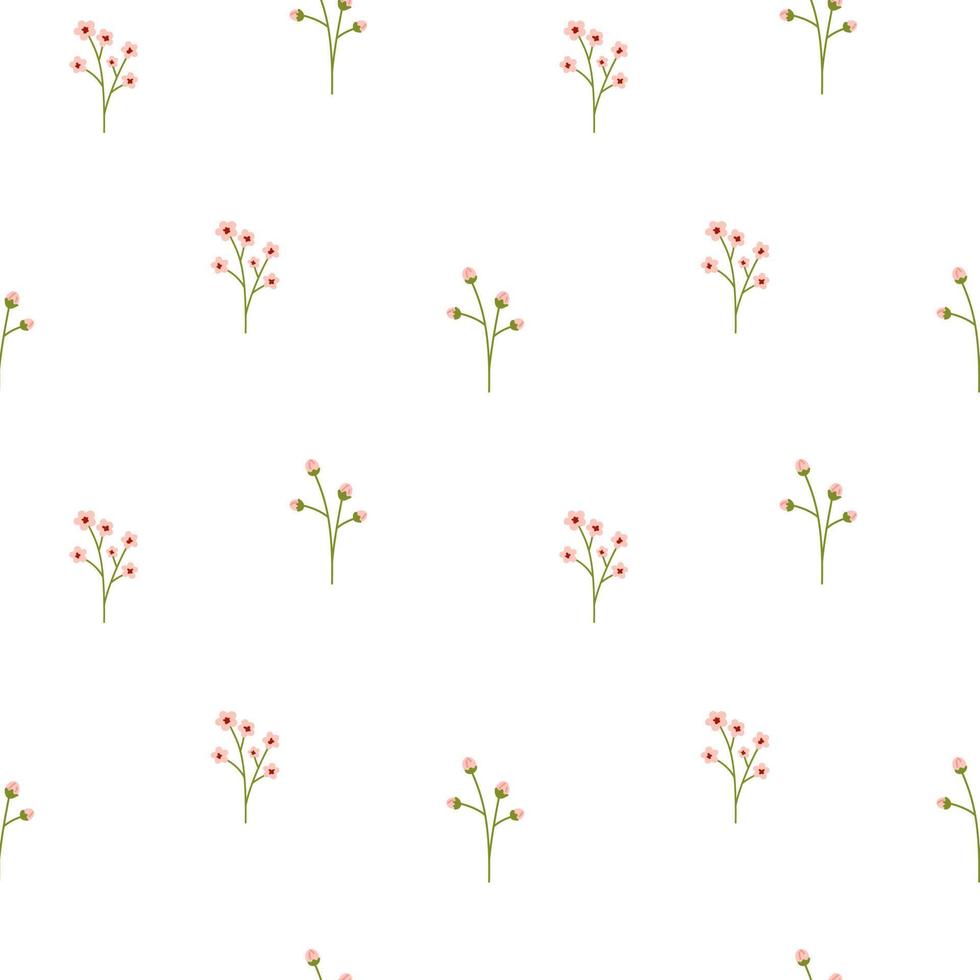 Vektor Blumen- nahtlos Muster. klein Rosa Blumen auf Weiß Hintergrund. Sanft botanisch Illustration im minimalistisch Stil. Blumen im eben Design.