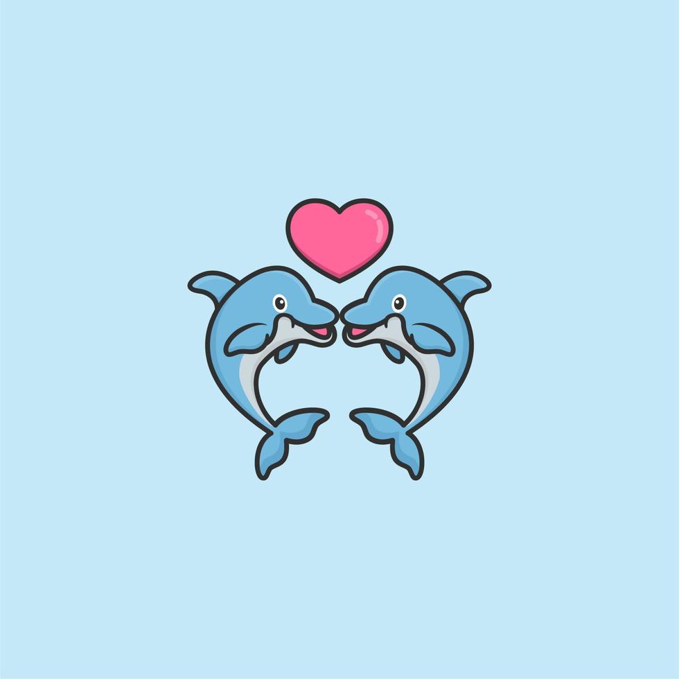 delfiner söt hjärta logotyp design vektor