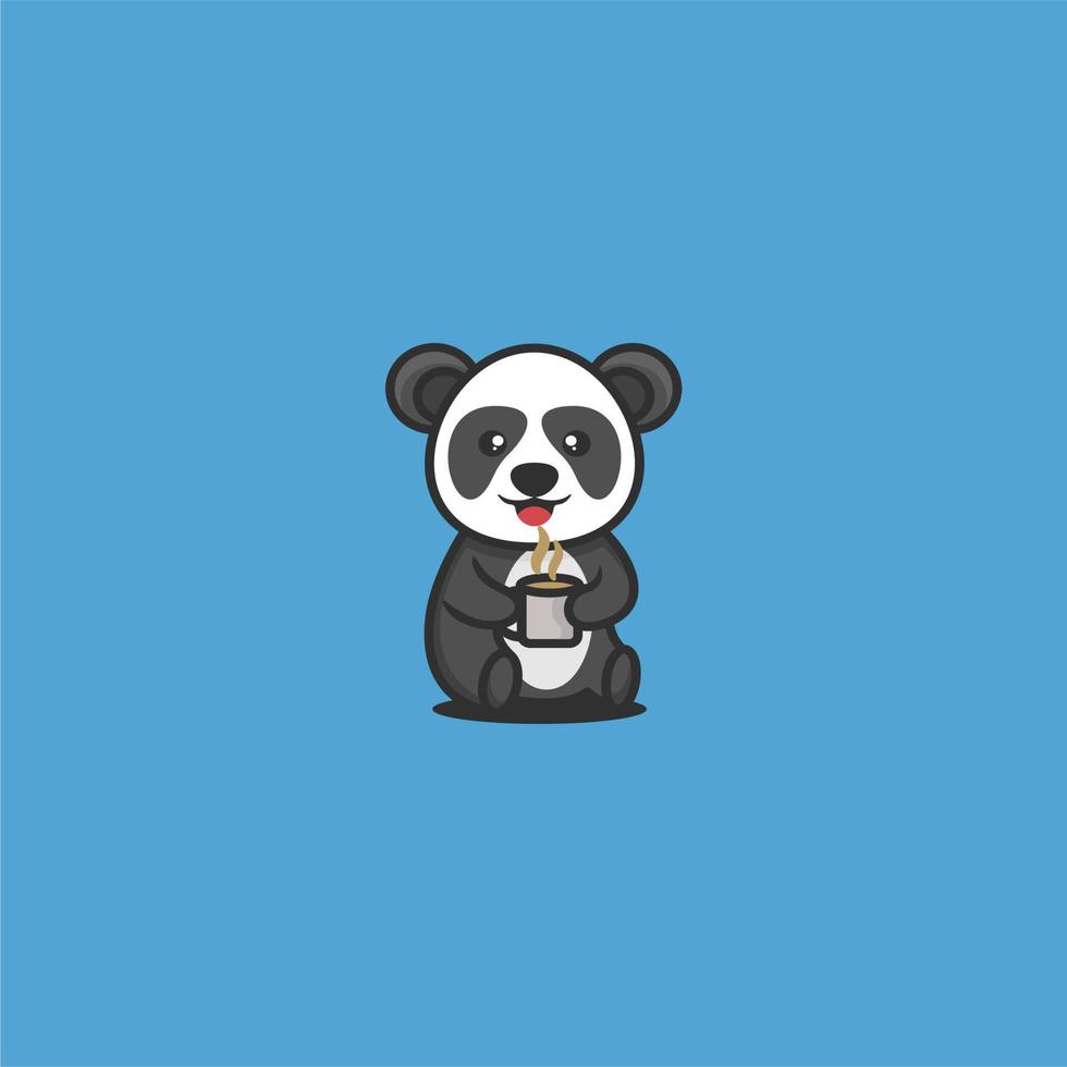 söt panda Sammanträde dricka kaffe vektor
