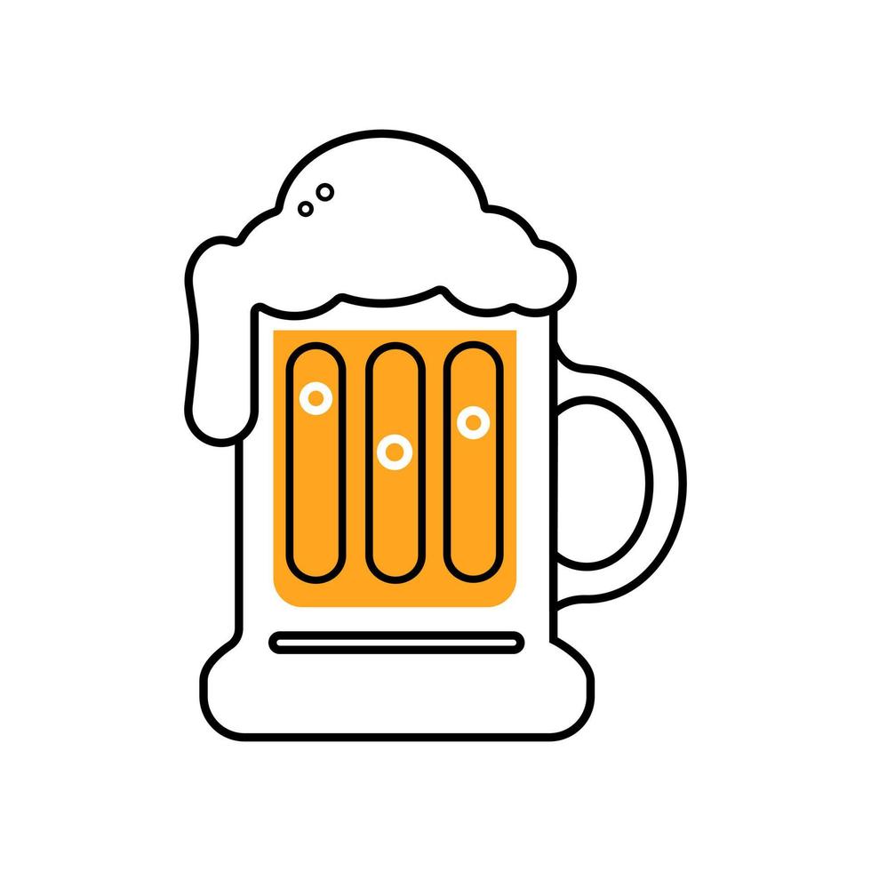 Bier Becher farbig Symbol isoliert auf Weiß Hintergrund. Bier Symbol. Vektor Design Illustration. Gliederung Stil.