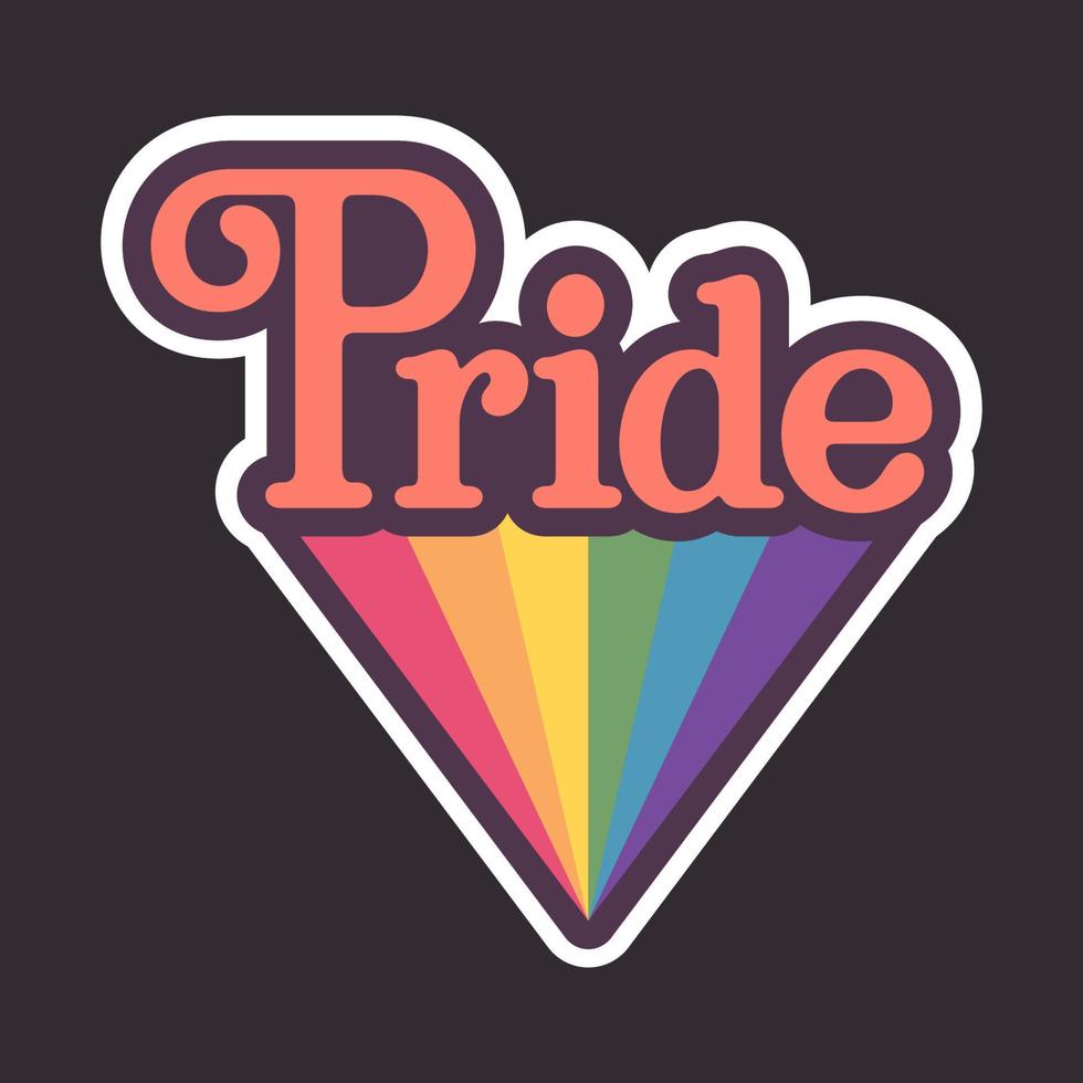 stolthet text med regnbåge flagga bricka. HBTQ symbol. Gay, lesbisk, bisexuell, trans, queer kärlek symbol av mångfald. vektor