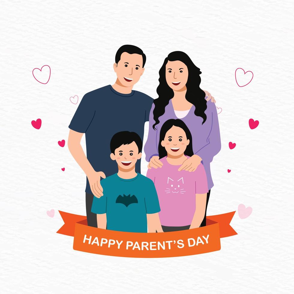 hand dragen Lycklig familj fira global dag av föräldrar vektor illustration