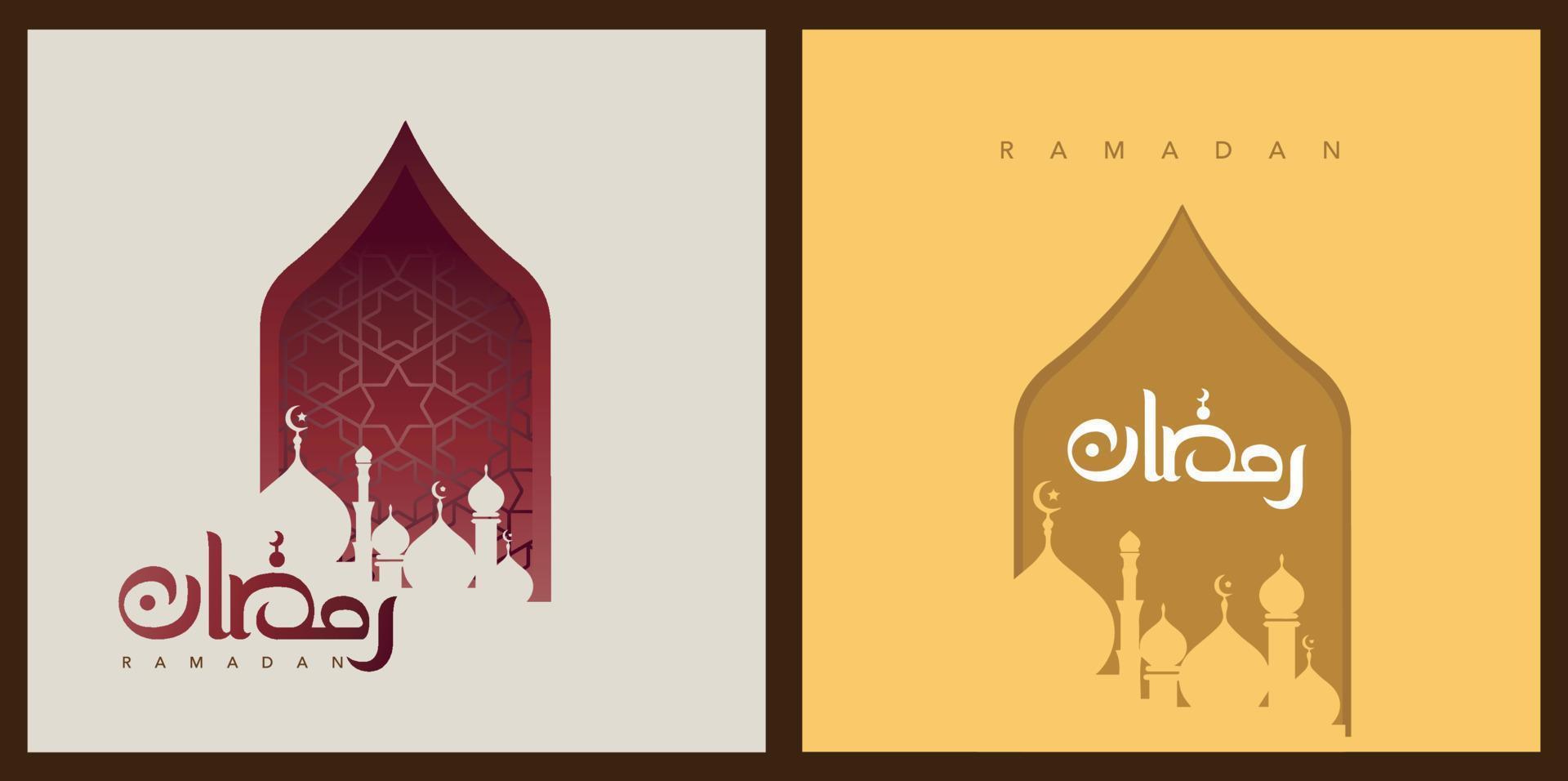 Ramadan kareem islamisch Typografie Design Halbmond Arabisch Muster Vektor Illustration Blau und Gold Farbe