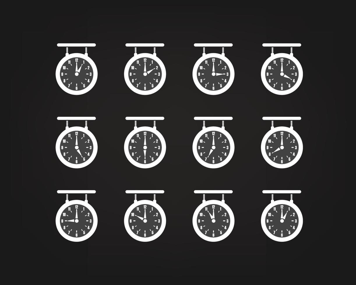 Retro-Stil Uhr Vektor Silhouetten mit verschiedenen Pfeilen Position