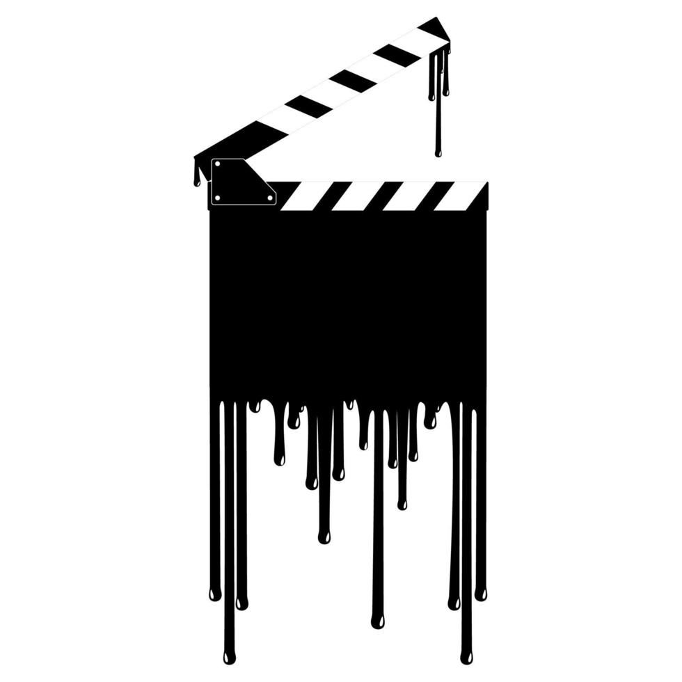 silhuett av de blodig clapperboard tecken för filma eller film ikon symbol med genre Skräck, thriller, levrat blod, sadistisk, stänka ner, slasher, mysterium, skrämmande eller halloween affisch filma film. vektor