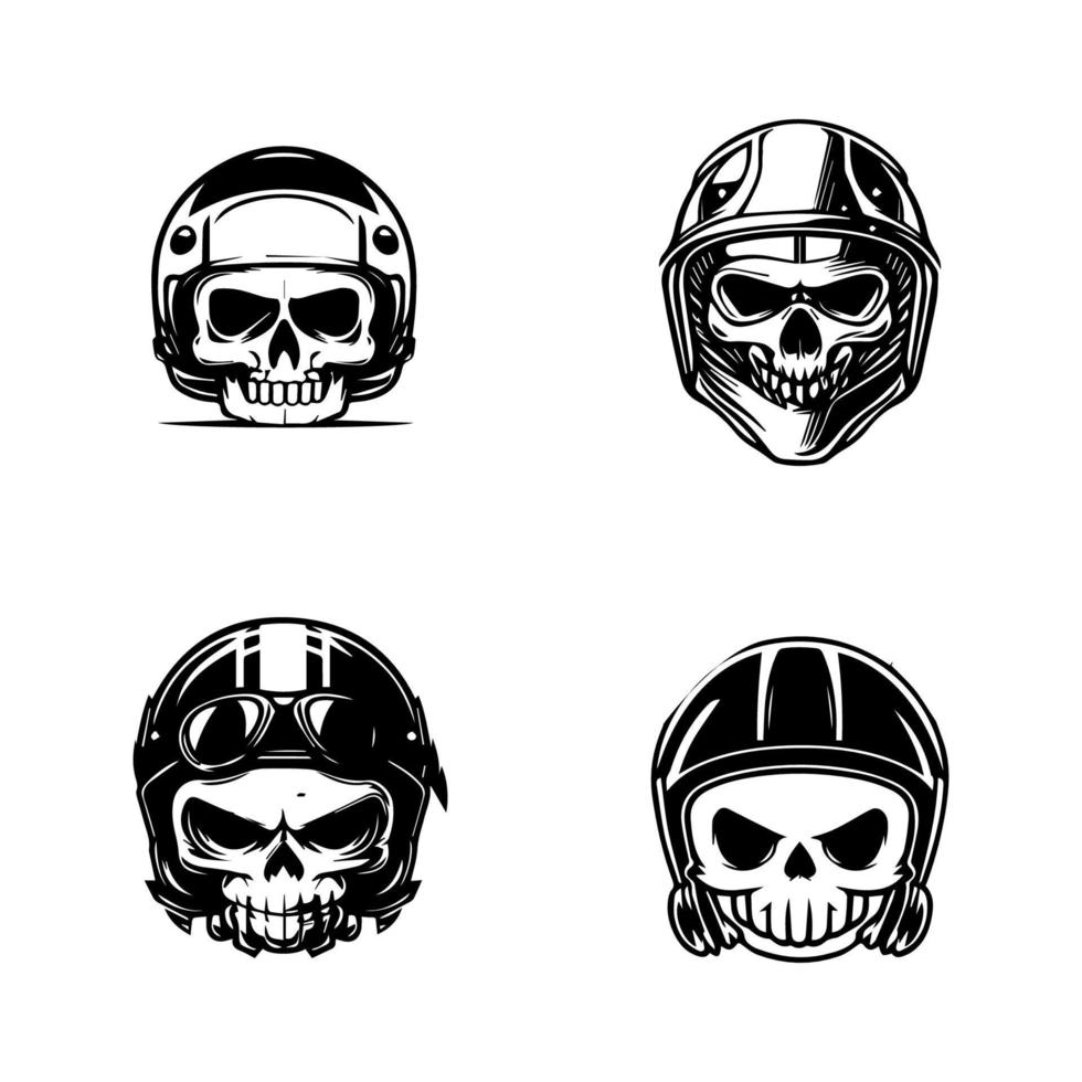 diese Sammlung Eigenschaften bezaubernd kawaii Schädel tragen Biker Helme, perfekt zum ein einzigartig und nervös Logo. Hand gezeichnet mit Liebe und Detail vektor