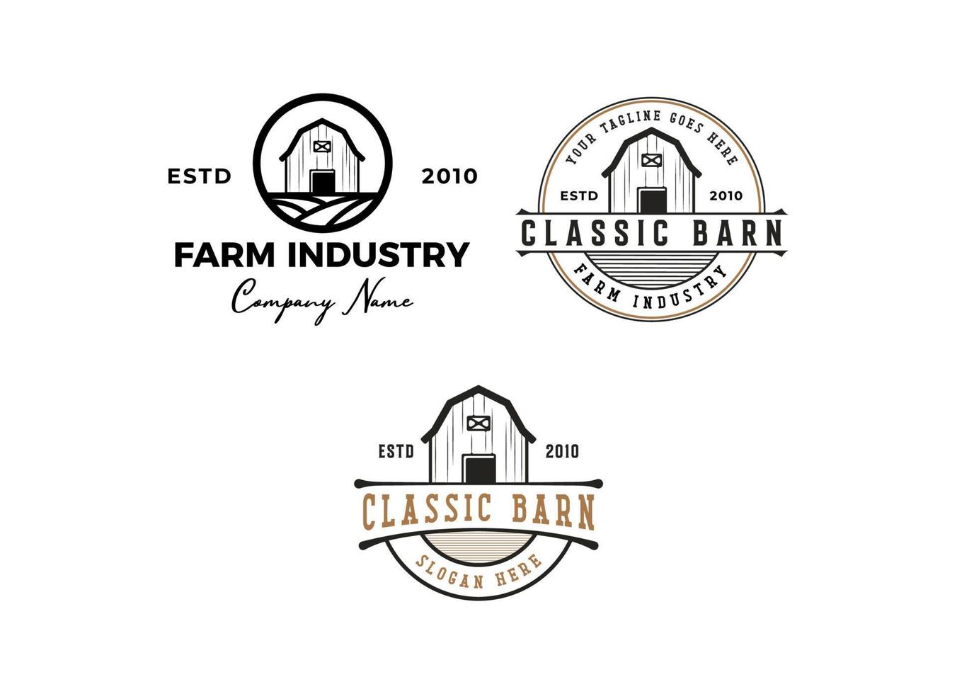 vintage gård logotyp design - lada trä byggnad hus gård ko boskap vektor