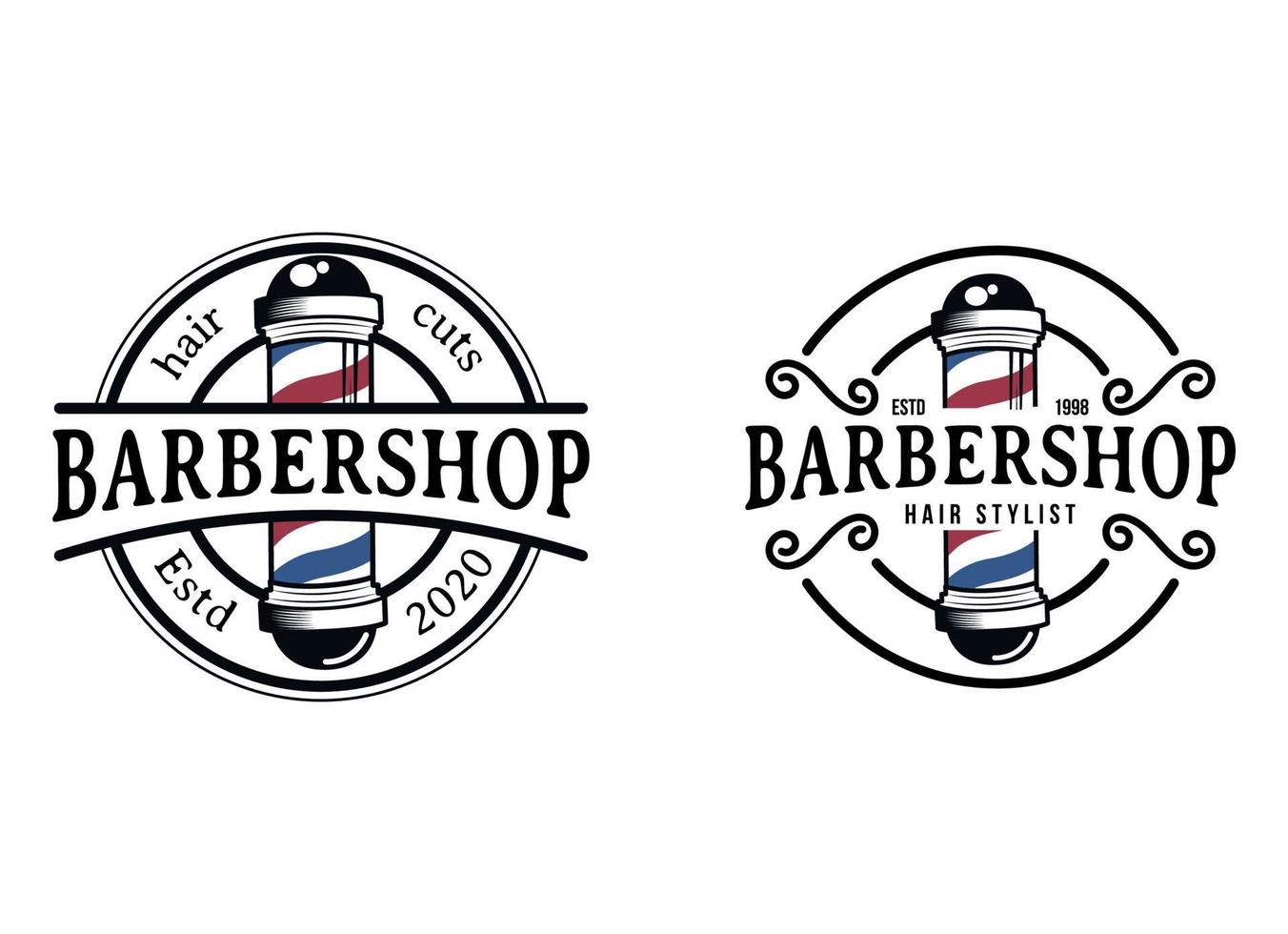 årgång frisör logotyp mall, retro stil, med skäggig man och barberpool vektor