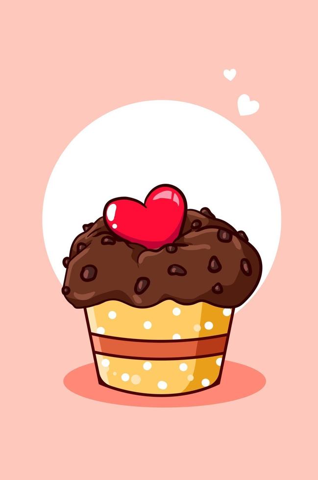 süßer Kekskupcake mit Liebeskarikaturillustration vektor